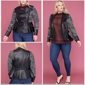 Lane Bryant Faux Leather & Tweed Collarless Moto J